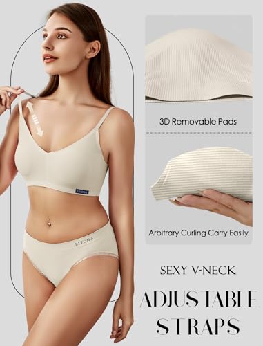 Image of Livona Lace Bralette for Women - Comfort Sports Bra Wireless Padded Bralette with Support Workout Tops Cami Crop S-XXL