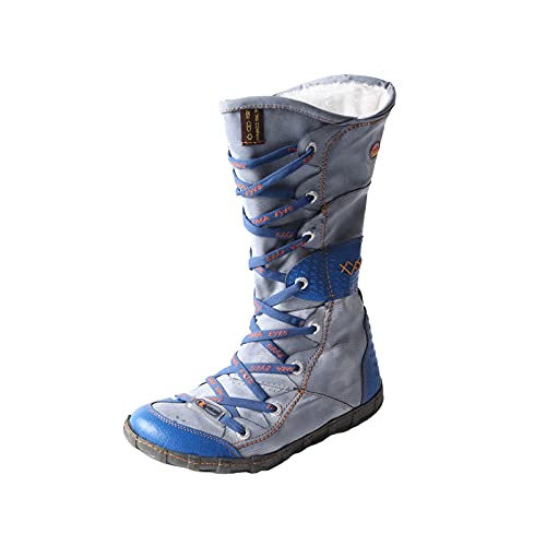 TMA EYES Women’s Snow Fashion Boots Plush soft Calf Boots for Ladies with Faux Fur lining side Zipper Blue,7.5
