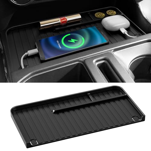 DAZANZAN Center Console Organizer Tray for Ford F150 Accessories 2021-2025 & F150 Lightning XLT Accessories 2022-2024 [Two USB Hole/Double Layers] Only Fit Front Shifter Open Pocket Organizer Black