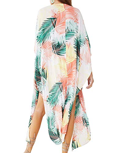 Dauveg Cardigã feminino longo de chiffon quimono Boho floral 0pen cobertura frontal Xale Robes, 53 C