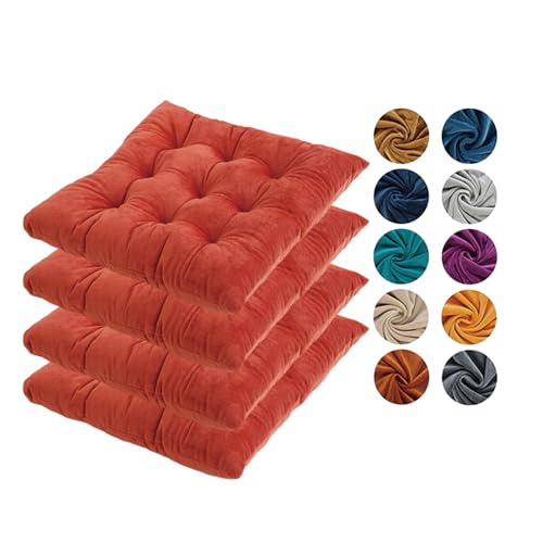 Hixingo Chair Cushions Set of 4, Dark Green Crystal Velvet Soft Cotton Seat Pads for Dining Chairs, Kitchen, Armchair (40cm, Orange)