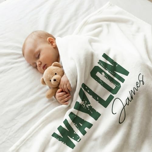 Image of Personalized Baby Blanket for Boys Girls, Custom Name Baby Deer &Forest, Woodland Animals Baby Blankets for Son Daughter, Super Soft Fleece Blanket, Lightweight Bed Throw Nursery Blanket