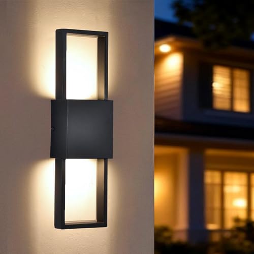 Alighting 10W LED Außenwandleuchte Up & Down, 3000K Warmweiß, Schwarz Matt, Metall & Glas Wandleuchte, Fest Verdrahtet, Wetterfeste Außenlampe für Hauswand, Balkon & Terrasse