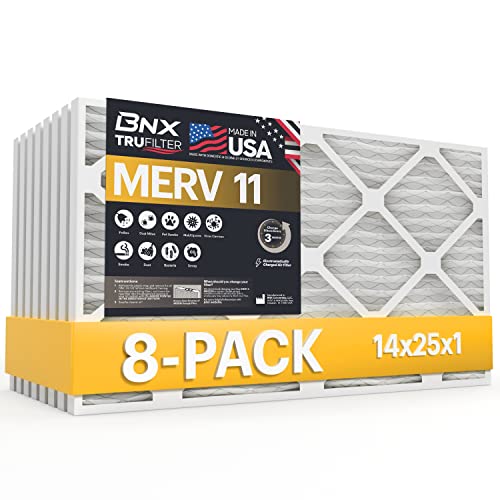 Bnx 14X25X1 Merv 11 Air Filter 8 Pack - Made In Usa - Electrostatic Pleated Air Conditioner Hvac Ac Furnace Filters - Removes Dust, Mold, Pollen, Lint, Pet Dander, Smoke, Smog #TOP27