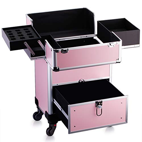 OUDMAY Makeup Case - Aluminum Professional Rolling Cosmetic Storage Box With Drawer and Locks - Thumbnail 2