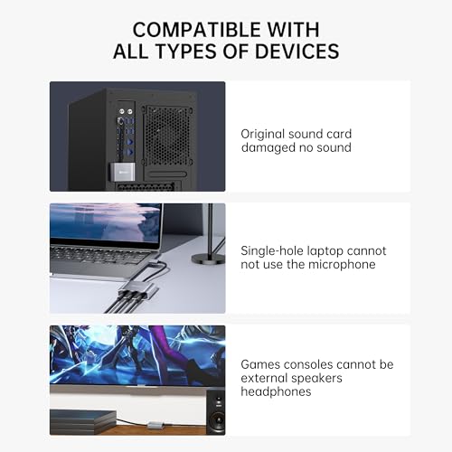 USB to 3.5mm Jack Audio Adapter External Sound Card with Dual 3.5mm Headphone and Microphone TRS Jack to USB Compatible with Windows, Laptops, Desktops Windows, MAC, Linux, PC, PS5, PS4 - Thumbnail 6
