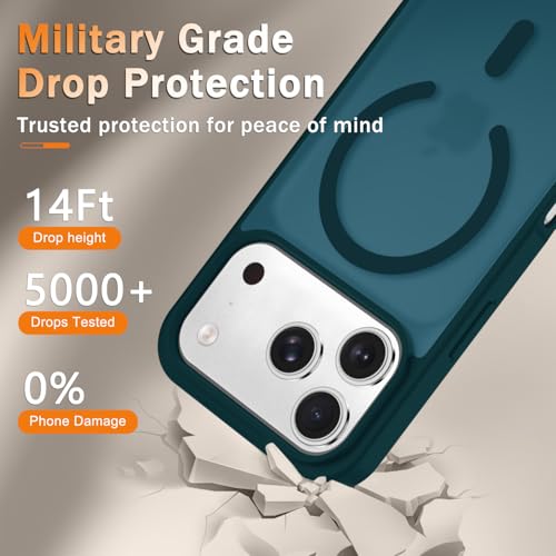 Image of YENAPOON for iPhone 17 Pro Max Case, Matte Magnetic Phone Cover [with 1 Screen Protector] [Support for MagSafe] [Shockproof Military Grade Protection] Translucent Frosted Back, Blue