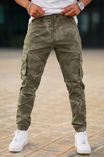 GINGTTO Mens Cargo Jogger Pants Slim Fit Stretch Zipper Pockets Thick Cotton Pants for Men4
