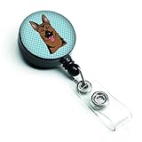 Caroline's Treasures BB1149BR Checkerboard Blue German Shepherd Retractable Badge Reel for Nurses ID Badge Holder with Clip Retractable Employee Badge Holder, Belt Clip, Multicolor