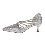 Belles chaussures à talons hauts pour femme, chaussures de mariage, chaussures de soirée, chaussures de fête, chaussures pour femme, élégantes et confortables, pointues, argenté, 38.5 EU