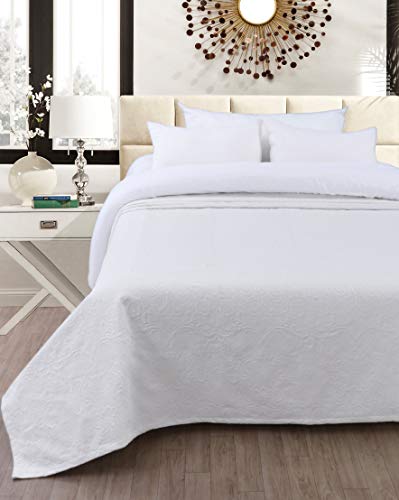 Throw Blanket- White Throw -King Size- Boho Throw Blanket- Soft Summer Knit Throw Blanket -440 Gsm Jacquard Matelasse Damask Quilted Blanket For Bed Cover/Bedspread Sofa/Couch #TOP6