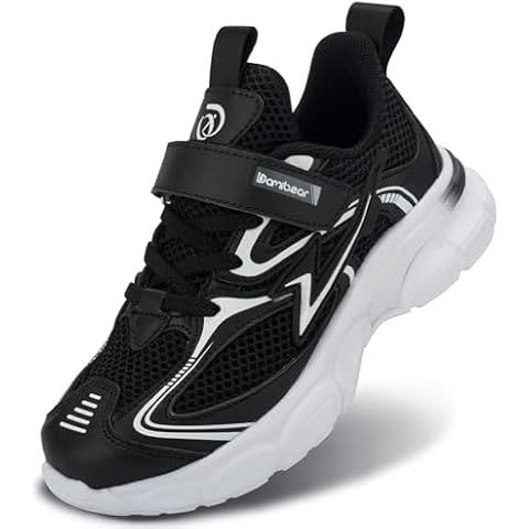 Yeerovan Kids Sneakers for Boys Girls Mesh Breathable Running Shoes Hook and Loop Lightweight Athletic Casual Shoes(KD2401-Black 29) Cover
