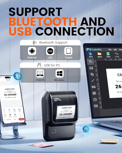 Ponek M100 2" Bluetooth Thermal Label Maker w/ Label Roll (Black) - image 5