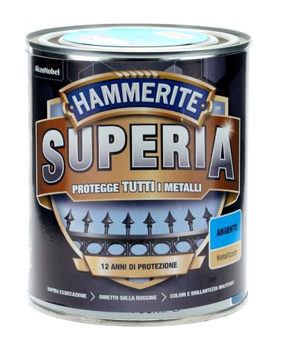 Hammerite Superia smalto metallo antiruggine interno e esterno, Metallizzato Argento, 750 ml