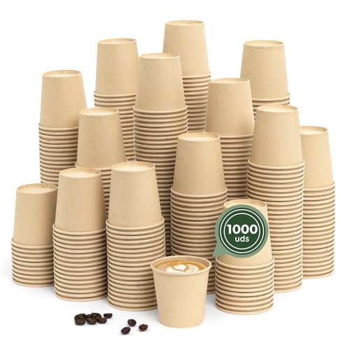 MAXI PRODUCTS - 1000 unidades Vasos Café Desechables - Vasos Cartón - Vasos Desechables Catering - Vasos Café para Llevar - Vasos Kraft 80 cc - APTO BEBIDAS CALIENTES Y FRÍAS