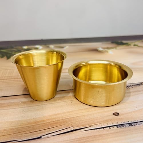 Image of Brass Coffee Dabara Set | Traditional South Indian Style | Handcrafted Brass Finish | Filter Kaapi Serving Tableware | Kitchen Drinkware Set of 2 Dabara