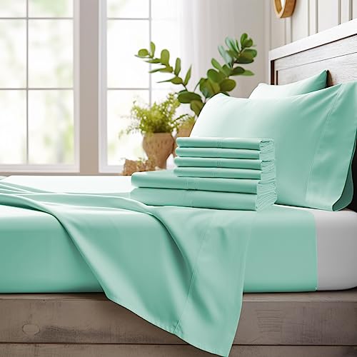 Bamboo Bay 6 Piece Full Size Sheet Set, 100% Viscose Made from Bamboo, Breathable, Ultra Soft Cooling Bed Sheets for Hot Sleepers, Beddings with Deep Pockets Fit 16" Mattress, Ocean Wave
