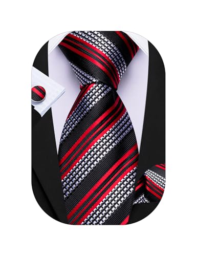 Image of Barry.Wang Designer Classic Ties for Men Set Formal Pocket Square Cufflink Check Plaid