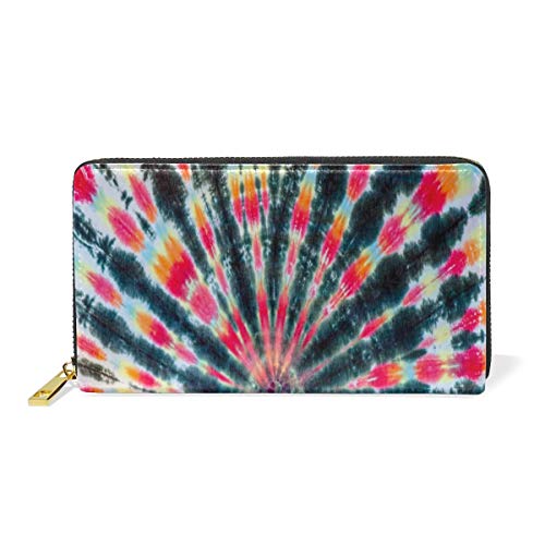 Portefeuille long en cuir véritable fermeture éclair pour femme motif multicolore