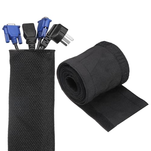 QUARKZMAN Funda de Gestión de Cables de Gancho Y Bucle, 6.6 Pies X 1 Pulgada Envoltura de Cable Flexible Cubre Oculta Cables, Organizador de Cables Y Protectores de Cables, Negro