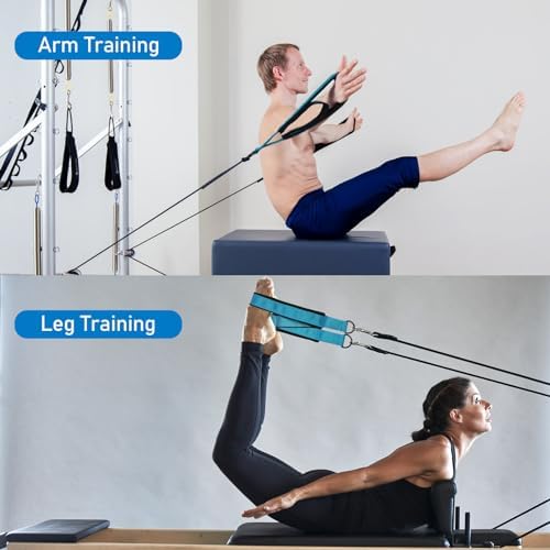 TOBWOLF 2PCS Pilates Reformer Straps, Double Loop Handle Straps Yoga Exercise Straps, Fitness D-Ring Straps Double Loops Padded, Yoga Pilates Equipment Straps for Home Gym Workout - Blue
