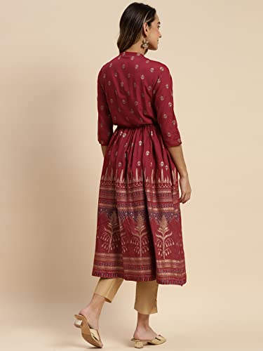 Image of rangita Women's Rayon Relaxed Fit Anarkali Calf Length Printed Kurti | Kurta
