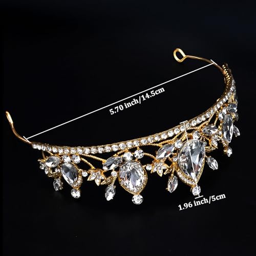 Image of Gold Crown, Crystal Tiaras and Crowns for Women Green Queen Crown Gold Tiara for Girls Bridal Wedding Prom Quinceanera Party