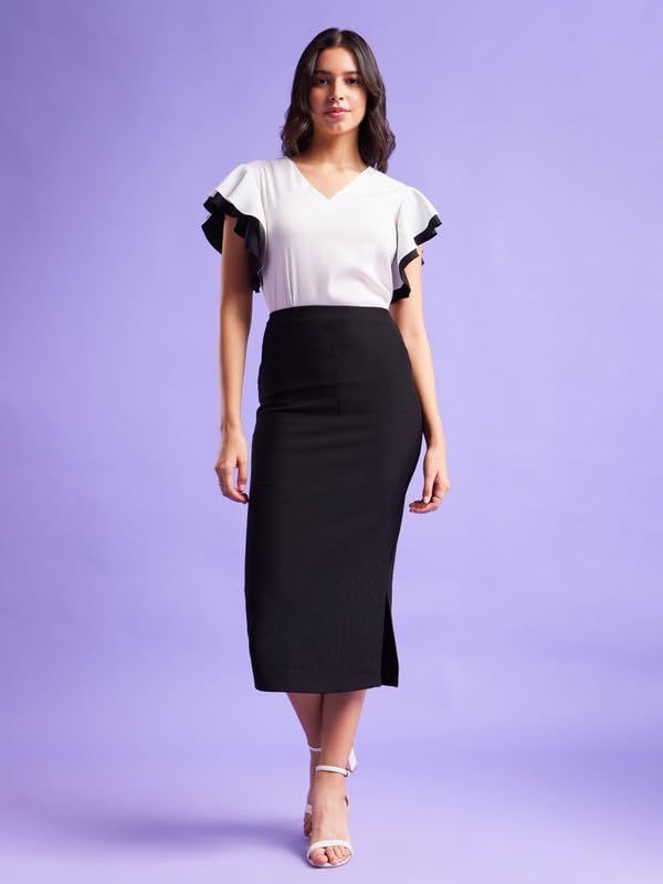 Image of FableStreet Colour Block Bell Sleeves Top - White and Black