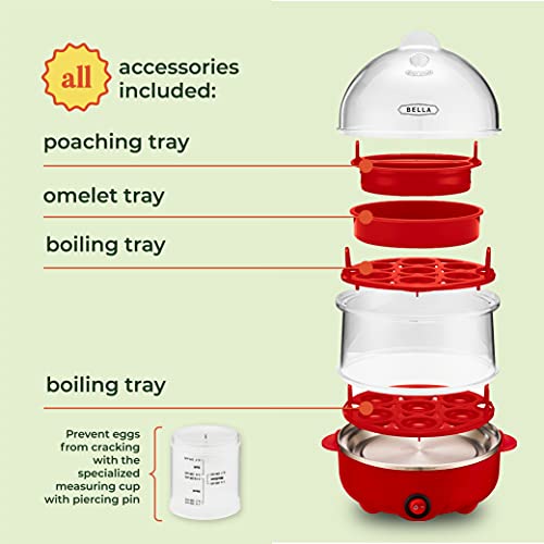 Bella 17290 Double Cooker, Rapid Boiler, Poacher Maker Make Up To 14 Large Boiled Eggs, Poaching And Omelete Tray Included, Stack, Red #TOP3