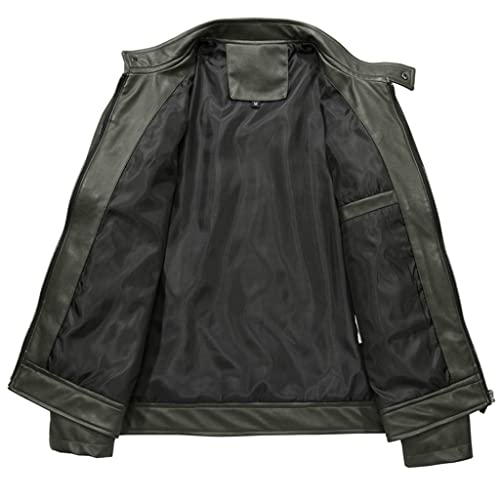 Geltdn Pu Leather Jacket Men Fashion Multi Pocket Spring Autumn Leather Coats Jackets (Color : Green, Size : Xxl Code) #TOP1