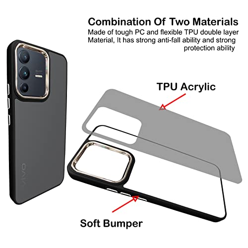 Image of A rtistque Frosted Translucent Back Cover Case for Vivo V23 Pro 5G | Electroplated Chrome Ring | Raised Camera Edges for Protection | Smooth Sides TPU - Black