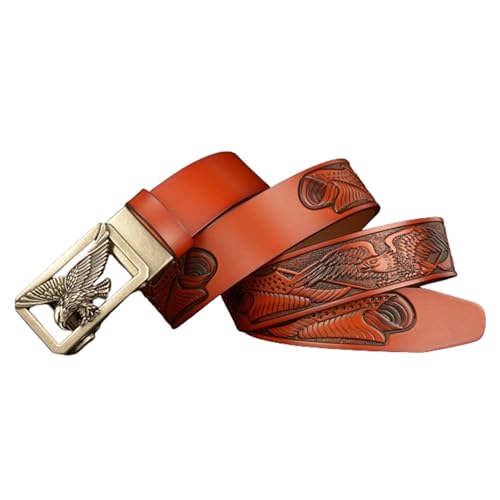 Men's Ratchet Dress Belt With Eagle Pattern Premium Leather, Adjustable Silver Auto Slide Buckle3