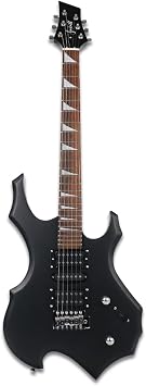 Fojill Cool Shape Full Size Electric Guitar Solid Mahogany Body European Maple Neck Real Rosewood Fretboard Bone Nut With Padded Gig Bag Strap cableFCS-60, Metallic Black