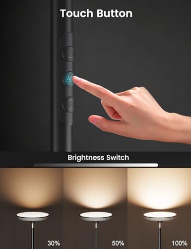 Image of UFO LED Torchiere Floor Lamp with RGB Ambient Light, 42W 3700LM Bright Dimmable Sky Lamp,71in Modern Tall Standing Lamp with Remote Touch Control&Timer,for Living Room Bedroom Office Gaming Room,Black