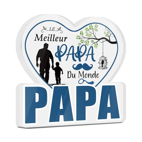 Putuo Decor Décoration Acrylique Papa – Le Meilleur Papa du Monde – Design Cœur Bleu – Cadeau Fête des Pères