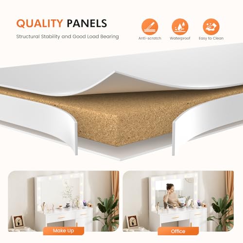 Image of Sweetcrispy 35 inch Large Vanity Desk with 11 LED Bulbs Mirror & Power Outlet