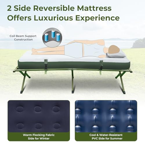 KOTEK 5-in-1 Tent Cot, Off The Ground Tents with Air Mattress, Sleeping Bag, Pillow, Canopy, Zippered Mesh Windows & Carry Bag, Elevated Tent for Camping Hiking Traveling Picnic (2 Person)