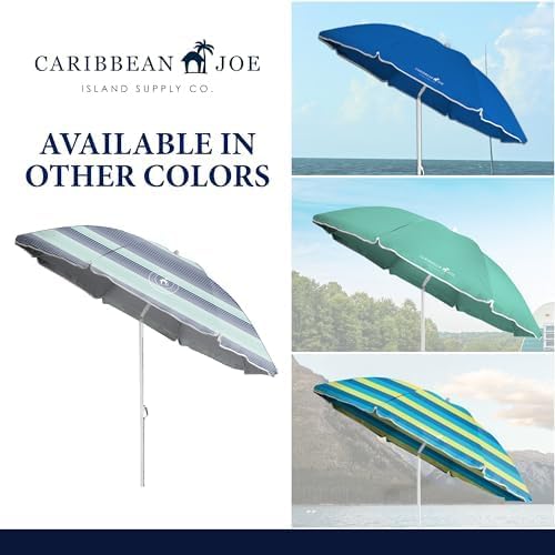 Caribbean Joe Beach Umbrella, Portable Outdoor Sun Umbrella With UV Protection, Shoulder Carry Bag, Full 6 ft Arc