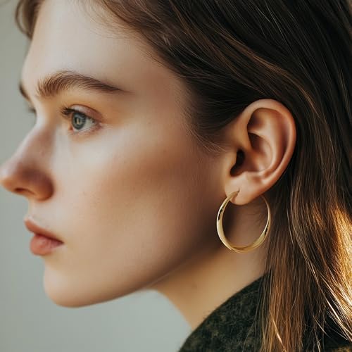 Gold Hoop Earrings 14K Gold Earrings for Women Trending Hoops Earring for Women Hoop Streamlines Design with Varying Thicknesses Womens Wedding Hoops Earring 35mm3