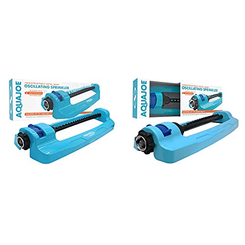 Sun Joe 4,400 Sq Ft Coverage Indestructible Jumbo Oscillating Sprinkler, Metal Base & Aqua Joe Indestructible Metal Base Oscillating Sprinkler with Adjustable Spray, 3600-Square Foot Coverage