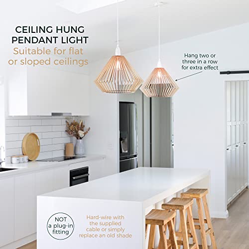 Bellaniks Wood Pendant Light - Easy-to-Assemble Ceiling Chandelier - Modern Boho Hanging Lamp Lighting Fixture for Dining, Kitchen, Bedroom, Living Room - Adjustable Nylon Cord, Uses Standard Bulb - Image 4