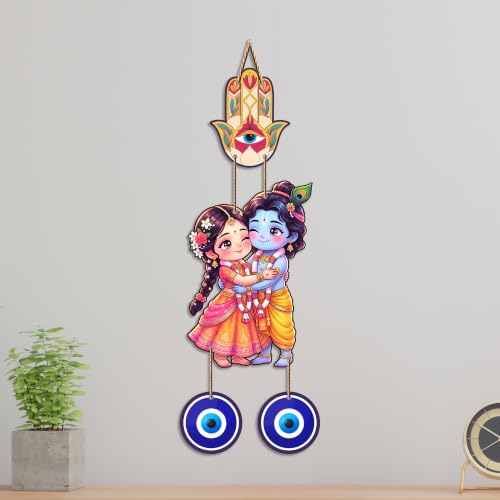 Image of Artvibes Cute Radha Krishna Nazar Battu Wall Hanging for Main Door Entrance | Evil Eye Protection Decor for Home Temple Bedroom Office | Positive Energy Gift Item (WH 8579N)