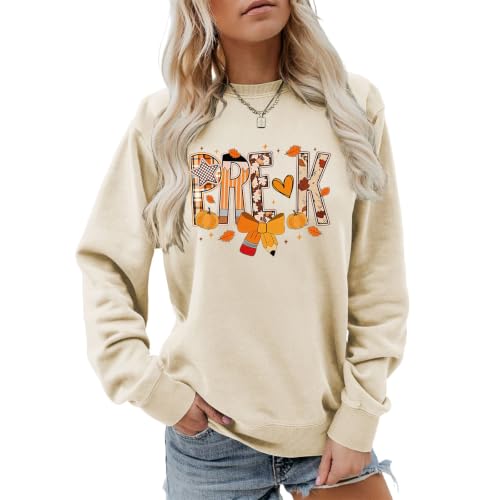Preschool Teacher Sweatshirts Women Fall Pumpkin Graphic Long Sleeve Shirt - image 1