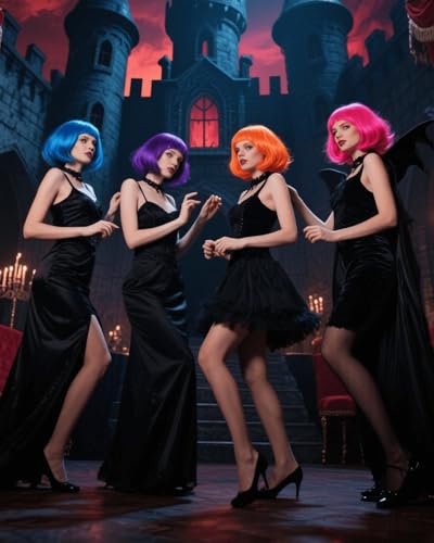 Image of Colorful Bob Wigs with Heart Sunglasses, Neon Colored Funny Wigs for Party