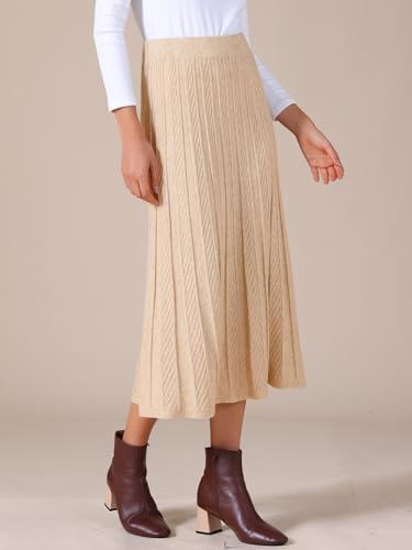 Allegra K Women's Sweater Skirts High Waist Pleated Casual A Line Knit Midi Skirt3