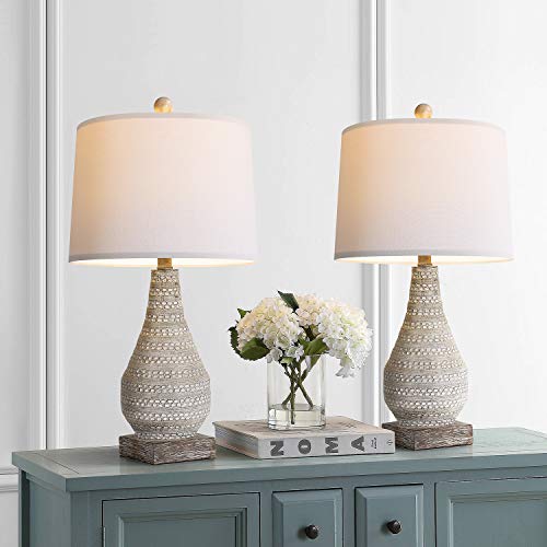 BOBOMOMO Retro 24.8'' Table Lamp Set of 2 for Bedroom Living Room Traditional Nightstand Lamps with White Fabric Shade