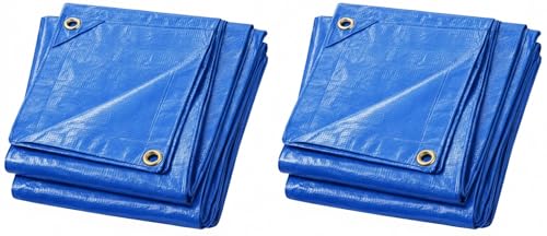 Small Blue Tarps Pack of 2 Finished Size 3 ft 8 in x 5 ft 8 in Waterproof Lightweight Utility Covers with Reinforced Grommets