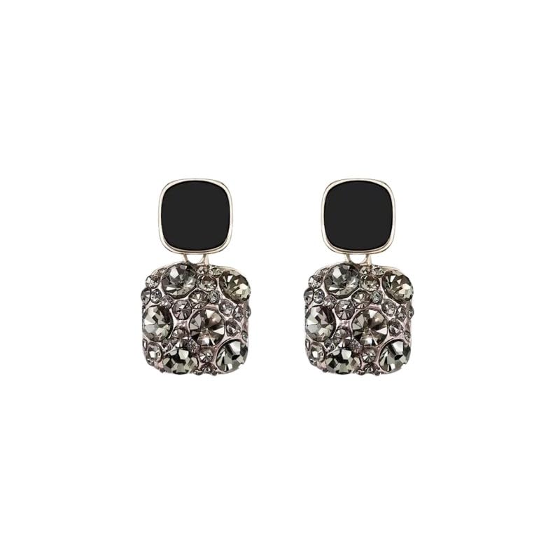 2PCS Women's Black Grey Golden White Square Shape Ear Clips Unpierced Ears