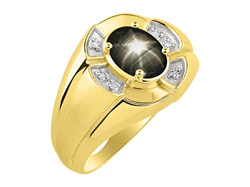 Image of Rylos Yellow Gold Plated Silver Men's & or Ladies Ring with 8X6MM Oval Gemstone & Diamonds - Unisex Color Stone Birthstone Ring Sizes 7-13