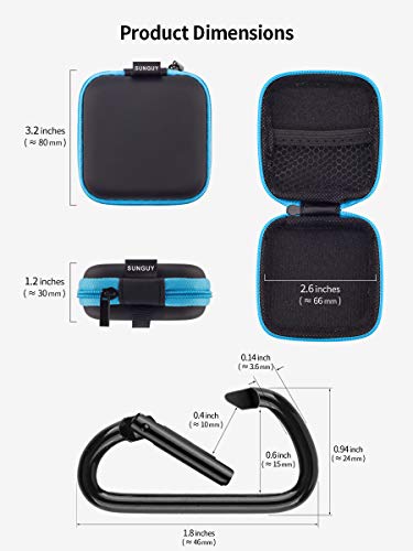 Image of SUNGUY [2-Pack Earbud Case, Portable Square Earphone Carrying Cases with 2 Carabiners for Earphones, Earbuds, Earpieces, SD Memory Card, Camera Chips - Red+ Blue